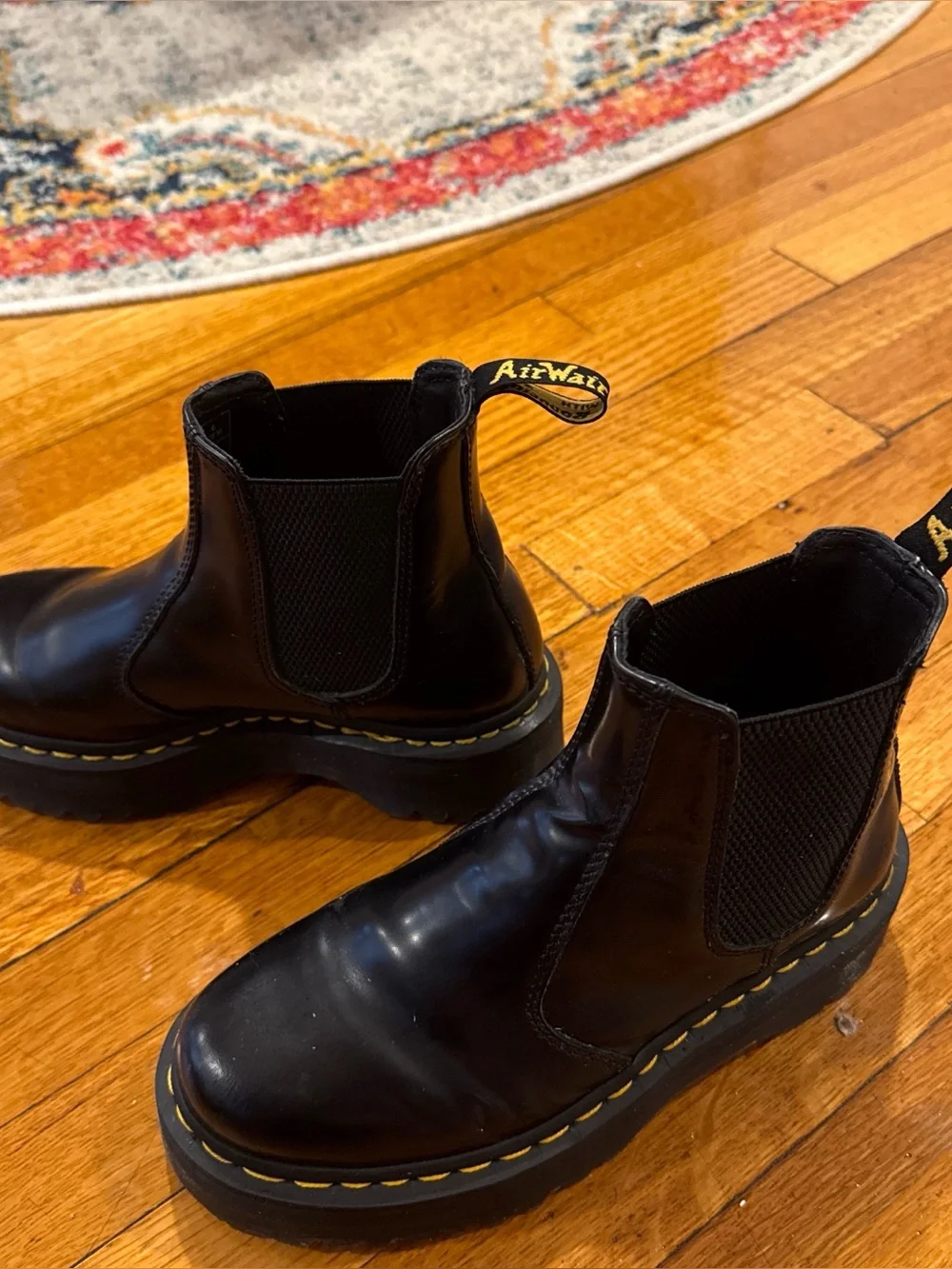 Dr. Martens Black Chelsea Boots with Yellow Stitching, women’s size 7